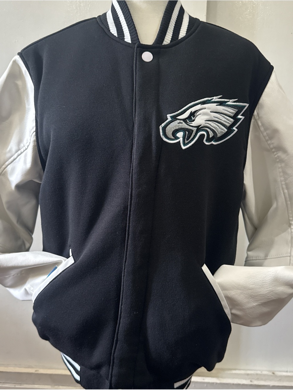 Philadelphia Eagles Black and White Reversible Varsity Jacket